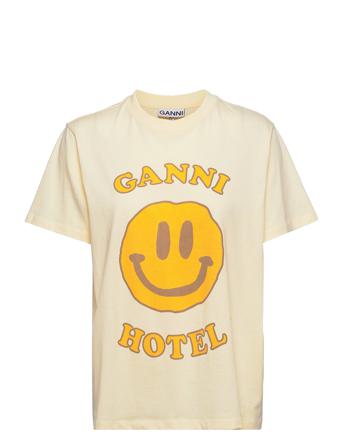 Light Cotton Jersey O-Neck Hotel T-Shirt T-shirts & Tops Short-sleeved Beige Ganni