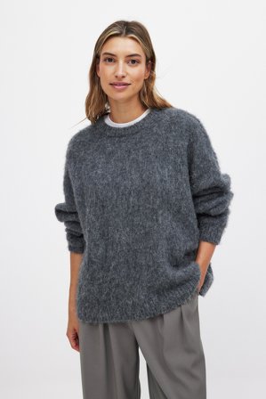 NA-KD - Oversized genser i ullblanding - Oversize Genser - Grå - Medium