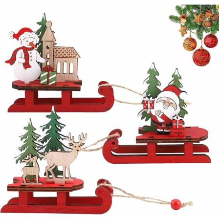 3 st jultomte-släde dekorationer i trä, jultomte, snögubbe, älg, bordsdekorationer, festivalhem, festdekorationer för jul, barnpresenter