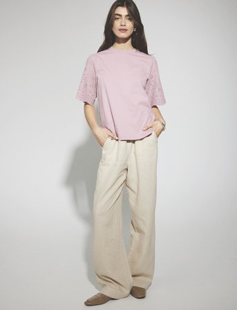 YAS Yaslex Ss Top W. Emb Sleeves S. Noos - Pink - XS