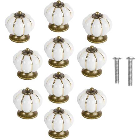 10 X Keramisk Vintage Pumpa Låda Handtag Dörr Drag Vit
