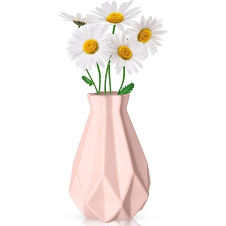 Vase Kreativ Plastik Vase, Stue Ornament Vase Hydroponisk Kreativ Blomsterarrangement, Hvid Geometrisk Skrivebords Dekorativ Vase, Pink