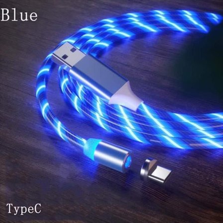 1M magnetisk laddare strömmande kabel LED-ljus Micro USB Type-c Laddningskabel för iPhone Samsun Blue Type-c