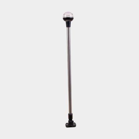 Mástil de gallardete con faro superior, 10 W, 12V, 360°, acero inoxidable, 625 mm