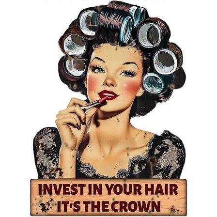 Vintage Krøllet Hår Dame Metal Skilt Frisør Dame Retro Kunst Plakat Plade til Barber Shop Frisør Hår Salon Kunst Vægophæng Dekoration til Hår