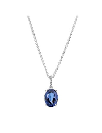 Sterling Silver Collier With Princess Blue Crystal And Clear Cubic Zirconia Accessories Jewellery Necklaces Chain Necklaces Blue Pandora