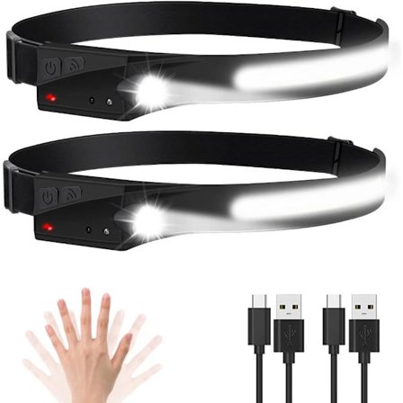 2 st. Laddningsbara pannlampor, Superljus LED-pannlampa, 230° COB Bredstrålande pannlampa Allt Perspektiv Induktionsficklampa, 5-läges Vattentät 