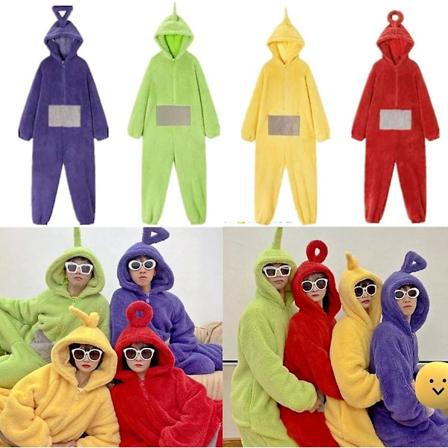 Anime Teletubbies Kostyme Voksen Julepyjamas Pyjamas Soveklær Jumpsuit Es Gul Yellow XL