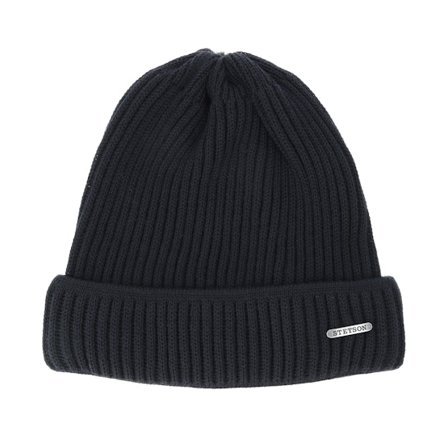 Stetson - Zwart cuff Beanie - Merino Wool Black Beanie @ Hatstore