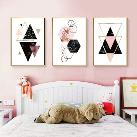 Tegneserie Geometriske Figurer Plakater og Prints Nordisk Minimalistisk Kunst Lærred Maleri Vægkunst Billede til Stue Hjem Indretning