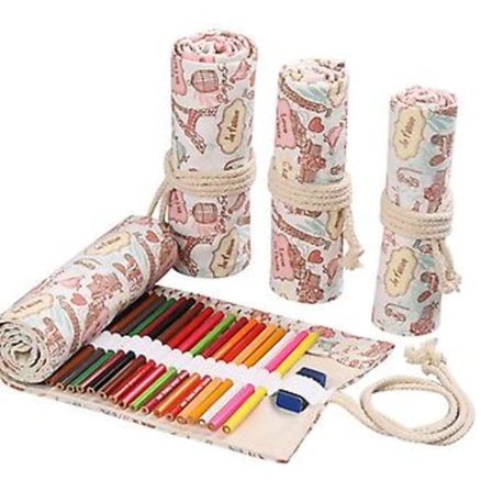 1 stk. Canvas Stor Kapacitet Pen Blyant Etui Lomme Holder Farveblyant Wrap Papirvarer Etui Tårn