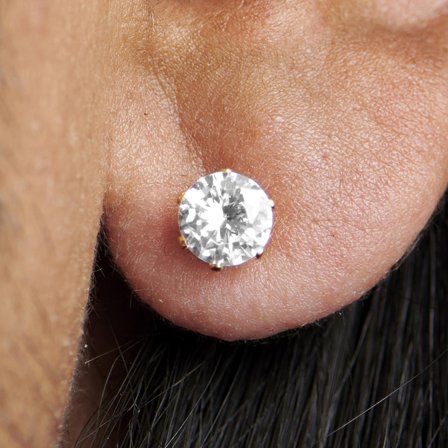 Orecchino color oro zirconia rotondo 6mm per uomini - Orecchini a bottone