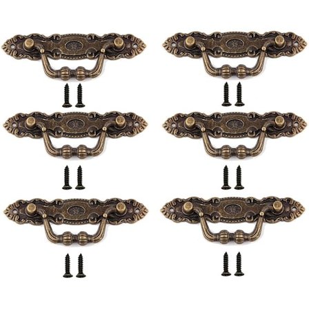 6 Stykker Vintage Skuffe Knotter i Sink Legering, Leveres med 12 Skruer, Zi