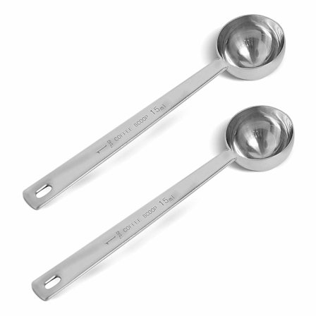 Ruostumattomasta teräksestä valmistetut kahvimittalusikat (hopea, 2 kpl, 15 ml)