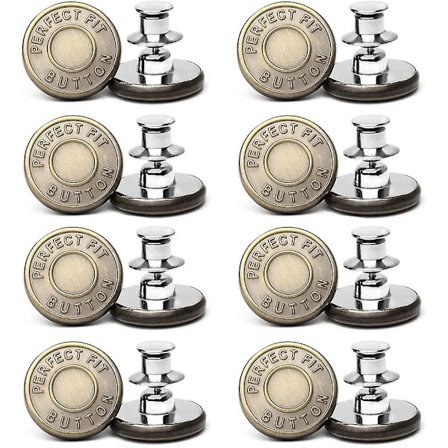 Jeansknapp, 8 stk. knappnåler for jeans, øyeblikkelige knapper, avtakbare metallknapper, justerbare, uten søm, erstatningsknapper for bukser, 