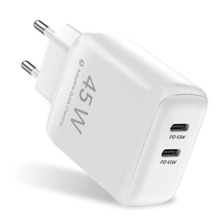 SiGN Dual USB-C PD Laddare 45W till laptop och smartphones - Vit