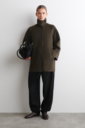 COS Women's Funnel Neck Double Faced Wool Short Coat in Brown