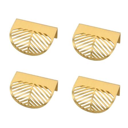 Set med 4 Guld Mässing Blad Form Möbelhandtag - Guld Färg för