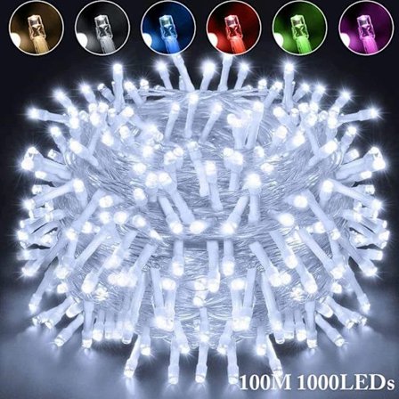 ROSNEK Lyskæde Udendørs Indendørs 1000LED 100M (Hvid) Julestjernes Lys IP44 Vandtæt, Have Bryllupper Fester