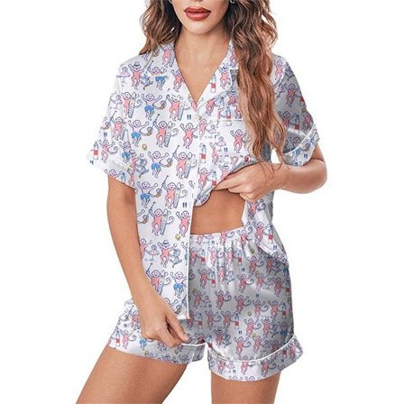 Naisten pyjama-setti Trendikäs 2-osainen napitettava pyjama-setti apina- ja kaninshortseilla Y2k Roller Dupes Kanin Preppy Loungewear Pjs 