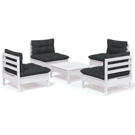 Vidaxl Loungegrupp Med Antracit Dynor 5 Delar Massiv Furu Vit