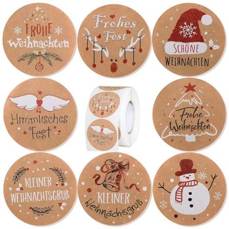 Krafts juletiketter klistermärken för present tecknad juldekorativ presentklistermärke för presentförpackning 3.8cm