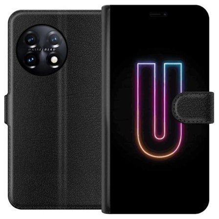 Kompatibel Tegnebogsetui til OnePlus OnePlus 11R Minimalistisk neonbogstav U i farverig lyseffekt mod sort baggrund