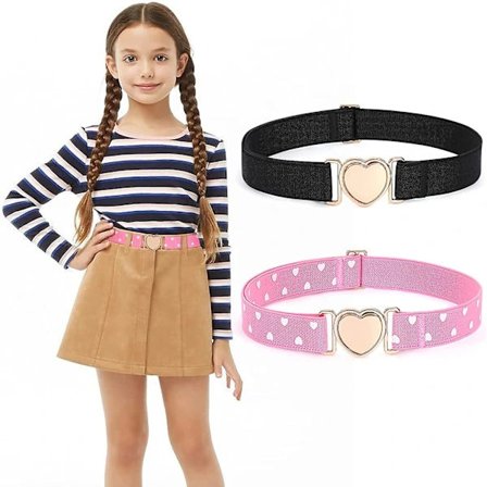 /HH/ 2-pak elastiske bælter til piger, strækbælter til børn, moderigtige søde justerbare hjertebælter