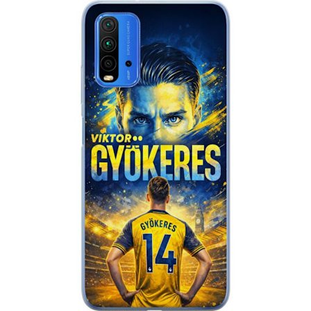 Yhteensopiva Puhelinkuori Xiaomi Xiaomi Redmi Note 9 4G Viktor Gyökeres jalkapallojuliste keltaisella ja sinisellä värimaailmalla, dramaattinen sta