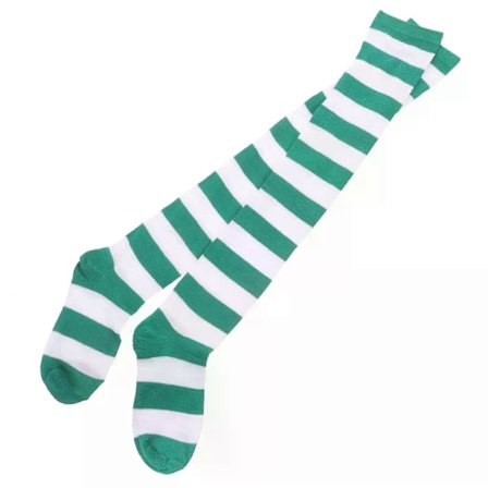 Vihreät valkoiset raidalliset reisitossut naisille polven yli sukat juhlava jalkojenlämmittimet leveä raita polyesterimateriaali asut