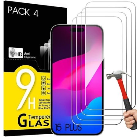 [4 delar] Härdat glas för iPhone 15 Plus - BOOLING - Genomskinligt skärmskydd mot repor