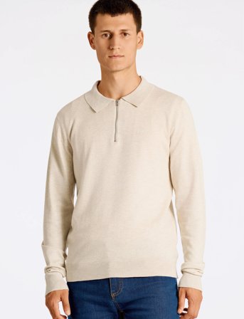 Lindbergh Ecovero L/S Zip Polo - Cream - XXL