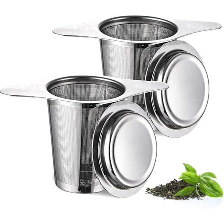 2 stk. tefilter med håndtak og lokk, teinfuser, tefilter for kopp, tesil, teinfuser, tekoppinfuser