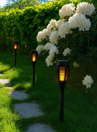 Hagespyd m/flamme solcelle - sort