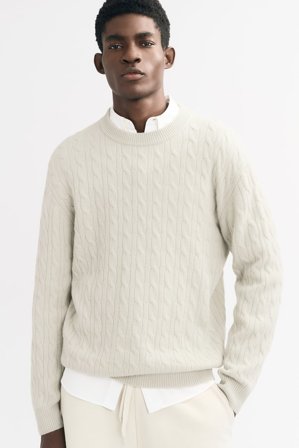 Soft Goat - Men's Cable Knit - Men cashmere sweater - XL - Chalk