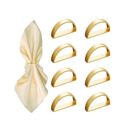 8 stk. Mat Guldfarvede Servietringe - Metal Servietringe, Rustfri Servietringe til Borddekoration Bryllup Julefrokost Middagsbord (Halvcirkel)