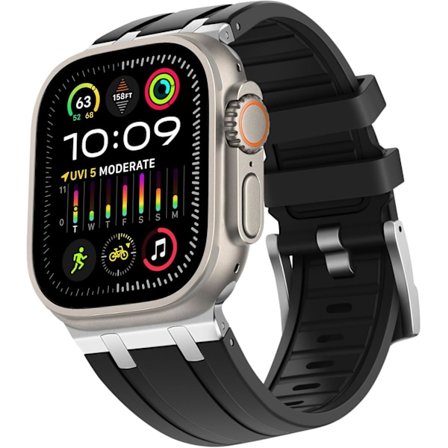 Yhteensopiva Apple Watch Ultra -rannekkeen kanssa 49 mm 45 mm 44 mm 42 mm, Nestemäinen silikoniranneke ruostumattomasta teräksestä valmistettujen 