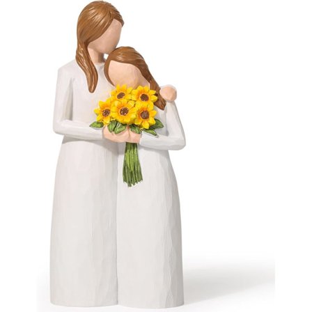 Gave til mamma, solsikke-mamma-datter-figurer, mamma-datter-gave håndmalt figur, til jul, Thanksgiving, morsdag