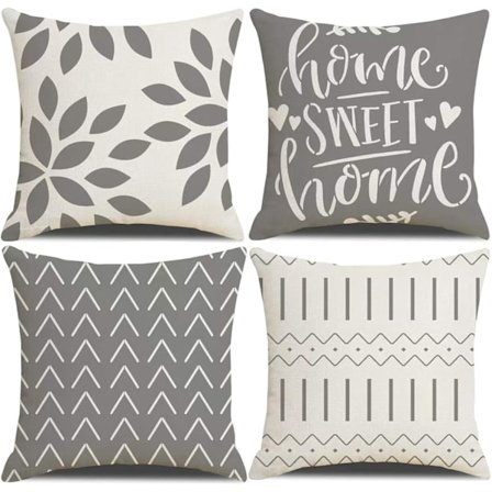 Pudebetræk, Pudebetræk 45 x 45 sæt med 4 Grå Firkantet Pyntepude Pudebetræk Til Terrasse