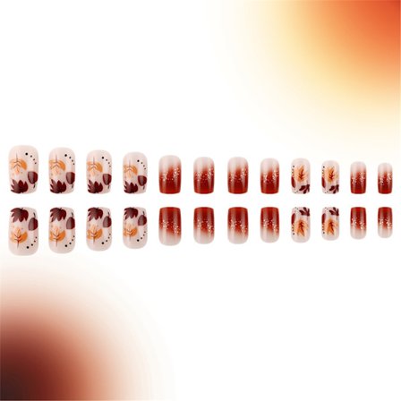 24 Akrylnaglar Korta Fyrkantiga Glansiga Lönnlövsdesigner För Hösten