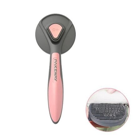 Selvrensende kjæledyrskam med avrundede børstetenner for fjerning av hunde- og kattehår samt massasje for pelsdyr