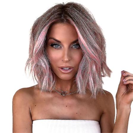 Kvinner Ombre Høydepunkter Rosa Kort Bob Bølget hår Parykk Cosplay syntetiske helparykker