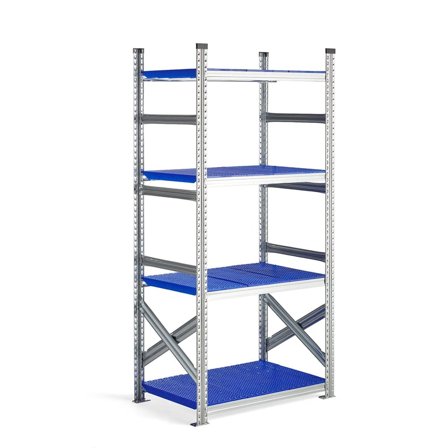 Galvanised food shelving TRANSFORM, basic unit, 1972x900x600 mm, blue