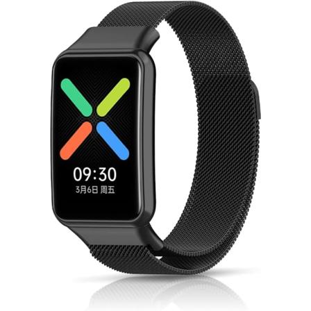 Elegant og åndbar herre-armbånd i rustfrit stål med magnetisk justerbar mesh-sportsrem, kompatibel med OPPO Watch Free.