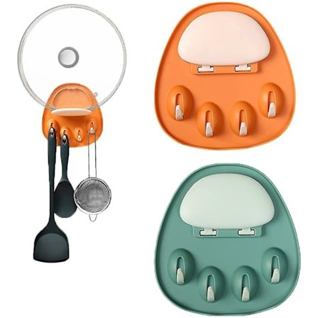 Seinäkiinnitteinen Kattilankansipidike, Liimakattilankansipidike Säädettävä Kansipidike (2 kpl, Vihreä, Oranssi