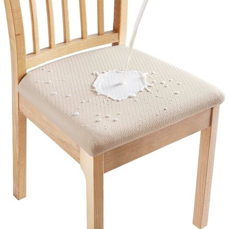 Vattentäta stolsöverdrag för matstolar, 4-pack, stretchig jacquard, avtagbara tvättbara stolsöverdragsskydd, inga bakre överdrag, beige