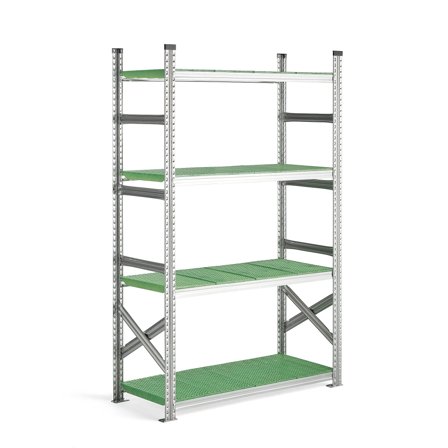 Regalsystem TRANSFORM, Grundmodul, 1972 x 1200 x 500 mm, Kunststoff grün