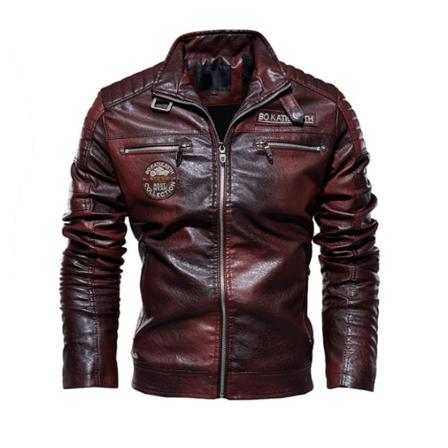 Män Brun Läder Motorcykeljacka Red Xl