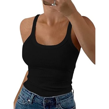 Dame Tanktop med Udskovning, Ribbet, Træning, Ærmeløs Cami Skjorte