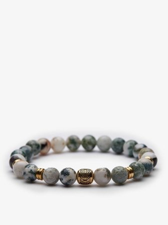 John Henric Men's Grünes Perlenarmband Size 22cm